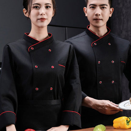 High-grade polyester cotton French chef overalls long sleeve autumn and winter baking pastry chef kitchen catering men's and women's kitchen uniform