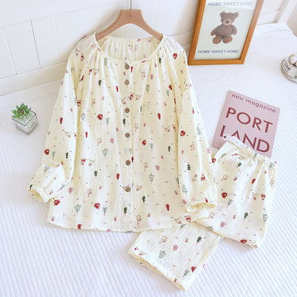 A variety of pure cotton chest pad month clothing spring and autumn crepe postpartum nursing suit long sleeve nursing loose two-piece women's set