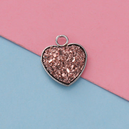 Cross-border 13MM peach heart-shaped stainless steel starry pendant bottom mop resin starry DIY jewelry accessories