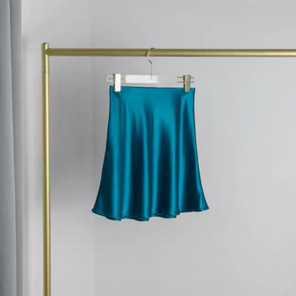 Elastic Waist Triacetate Skirt for Women Peacock Blue Short Mid-Length Slim Elegant Ol Draped Fishtail Aa Version