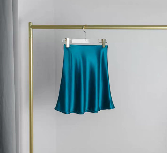 Women Peacock Blue Acetate Skirt Elastic Waist Bias Cut A-Line Elegant Commuting 4 Lengths XXS-XXL / Jupe Acétate Femme Bleu Paon Taille Élastique Biais Coupe A Élégante Commuting 4 Longueurs XXS-XXL