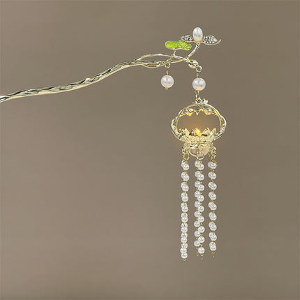 Antique Tassel Hairpin Luminous Lantern Hairpin Metal Phoenix Palace Fairy Style Headwear Daily All-match Hair Accessories for Women