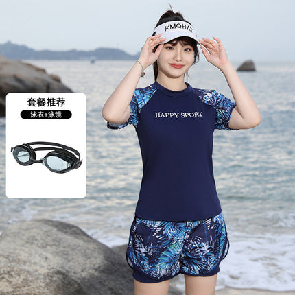 Plus Size Swimsuit for Women, Conservative Two-Piece for Curvy Figures, 100kg Tummy-Concealing Slimming Student Professional Training Swimming Sport New Model