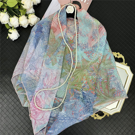 130cm Thin Georgette Plant Secret Garden Women's Sunscreen Shawl Travel Large Square Scarf Hijab Scarf