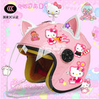 Children's 3c thickening + cat t2 / Pink half helmet + rocking cat + white pink fox ears
