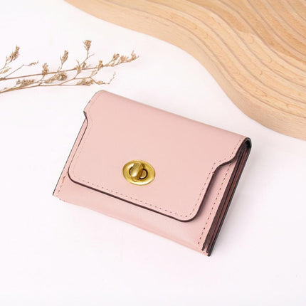 New Stylish Multi-Compartment Lock Buckle Card Holder Versatile Retro Mini Coin Purse Solid Color Trendy Women's Leather Wallet
