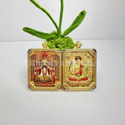 Five-Pronged Protector Square Pendant Buddha Amulet Xizang-Style Brass Gilded Zodiac Year Five-Pronged Protector Jewelry