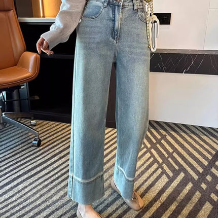 Light Color Straight Jeans Women's Spring and Summer Thin New Pear-Shaped Figure Niche High Waist Slimming Wide Leg Pants