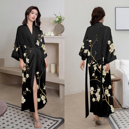 Yaoting New Style Satin Pajamas Women's Summer Large Size Light Luxury Seven-point Sleeve Cool Nightgown Bathrobe Home Clothes Women's WP2669