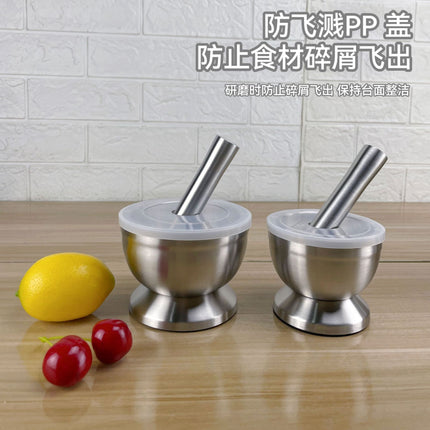 304 stainless steel garlic masher round grinding pot mortar mold stone mortar masher with lid mortar Masher