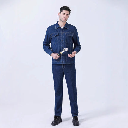 Summer Work Clothes suit Men's Thin Breathable Denim Long-sleeved Breathable Anti-scald Welder Wear-resistant Construction Site Labor Protection Tooling