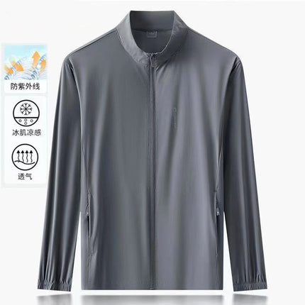 Summer Anti-Uv Men's Thin Stand-Up Collar Sun Protection Clothing Large Size Jacket High Quality Fishing Ice Silk Skin Clothing