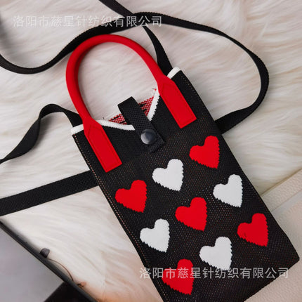 Girl's Heart-Shaped Knitted Crossbody Bag