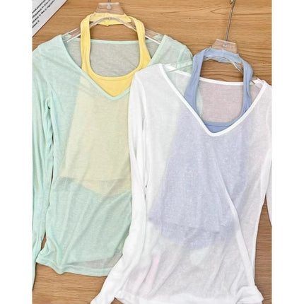Sun Protection Blouse for Women 2025 New Suit Summer Long-Sleeved T-Shirt Right Shoulder Loose Slimming Look Flesh-Covering Top