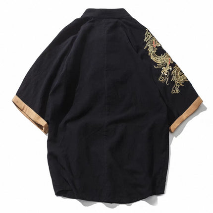 Chinese Ethnic Style Summer Fat Guy Men's Short-sleeved T-shirt with stand collar Cardigan T-shirt Half-sleeved Tang suit Plus Large Size