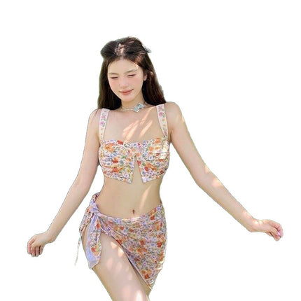 Source Manufacturer's New Small Fresh Strappy Bikini Printed Split Swimsuit Seaside Vacation Three-Piece Swimsuit for Women
