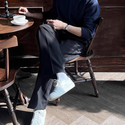 Kuerge wide-leg trousers men's European-made loose straight trousers elastic adjustable button suit pants non-ironing suit pants