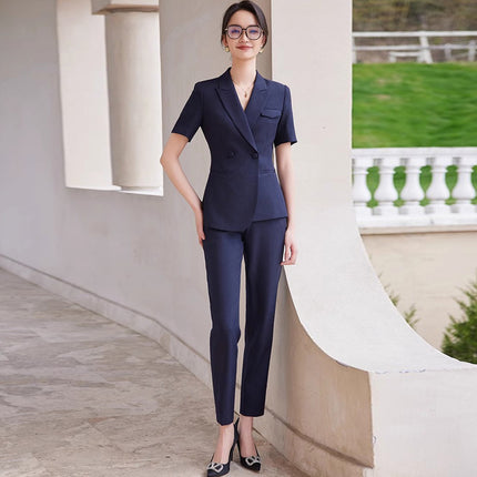Summer Fashion Short-sleeved navy blue Professional Suit suit Office White-collar Work Clothes Forkwear for Teachers OL