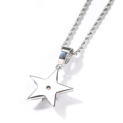 New European and American Style Hip-Hop Diamond-Encrusted Rotating Five-Pointed Star Pendant Necklace Amazon Hot-Selling Trendy Street Accessories