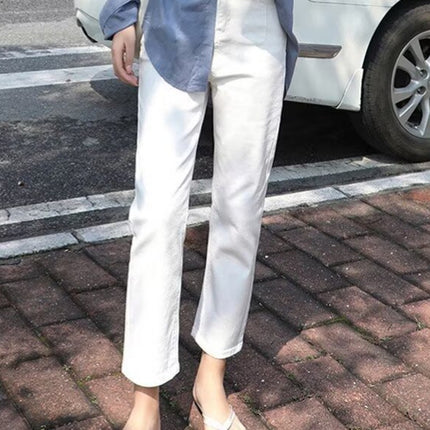 Korean Style High-Waisted Straight Jeans for Women in Spring and Summer New Trendy Brand Loose White Versatile Slimming Look Cigarette Pipe Nine-Point Pants