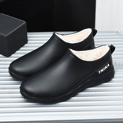 Spring and Autumn Short Tube Rain Shoes Men's Low-top Fashion Fishing Rain Shoes Flat Water Shoes Non-slip Kitchen Waterproof Rubber Shoes fleece-lined