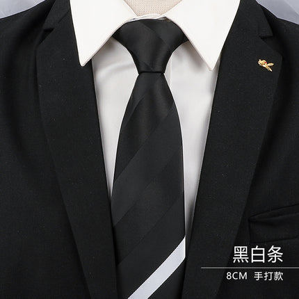Men's Black Tie Men's Formal Wear Korean Style 8cm Student Women's Suit Business Lazy Zipper Wedding Professional Fashion