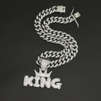 Silver Pendant with 45CM Diamond Cuban Chain