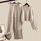 Khaki sweater + khaki casual pants [two-piece set] / M [recommended 40-50kg ]
