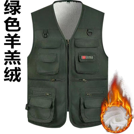 Men's Vest for Spring and Autumn, Padded for Middle-Aged and Elderly Men, Multi-Pocket Vest, Outdoor Fishing Casual Wear, Dad's Vest