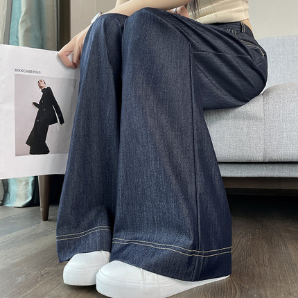Denim Blue Wide-Leg Jeans for Women 2026 New High-Waisted Petite Height-Enhancing Loose Drapey Floor-Length Straight Pants