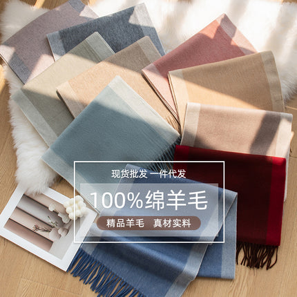 100% Wool Satin Double Face Towel Women Elegant Wool Scarf Simple All-match Warm Cold-proof Shawl