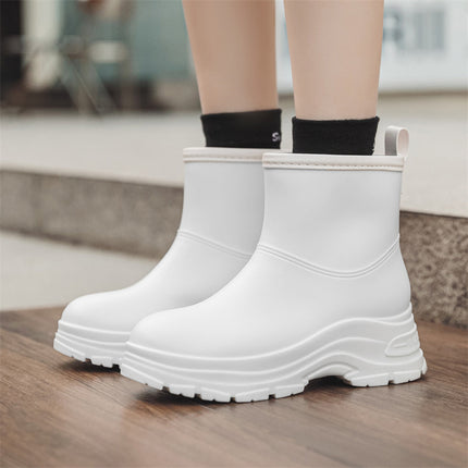 Cross-Border Korean Style Women's Waterproof Anti-Slip Rain Boots with Cotton to Keep Warm and Increase Wear-Resistant Rubber Shoes for Outdoor Camping Rain Boots Foreign Trade