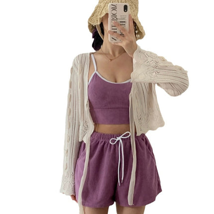 Summer South Korea Dongdaemun Ins Style High-end Towel Fabric Sports Casual Conservative Three-piece Swimwear for Women