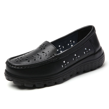 Nurse Shoes for Women, Hollow-Out White Soft-Soled Breathable Non-Tiring Non-Slip Thick-Soled Height-Increasing Medical Black Work Shoes for Mothers