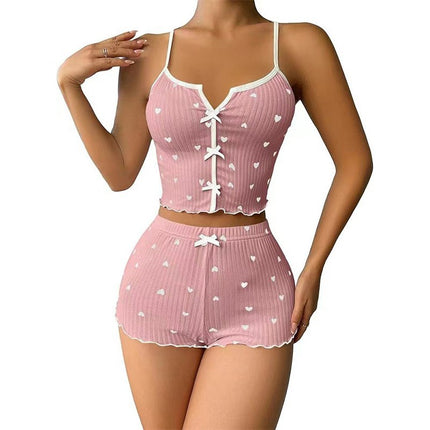 Hot New Cross-border European and American Fashion Heart-shaped Eyelash Printed Pit Sexy Pajamas Set Women's Pajamas