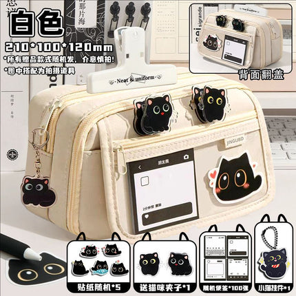 Cat Pencil Bag Large Capacity Transparent Storage Bag for Girls 2025 New Super Popular Stationery Box Student High-Looking Pencil Bag