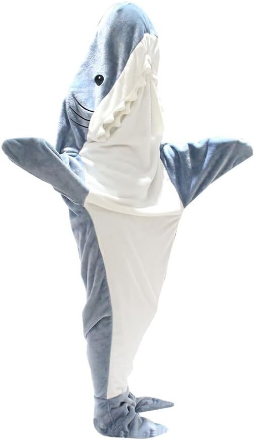 Cartoon conjoined autumn and winter shark sleeping bag flannel loose-fit adult camping sleeping bag for couples thickened warm home clothes