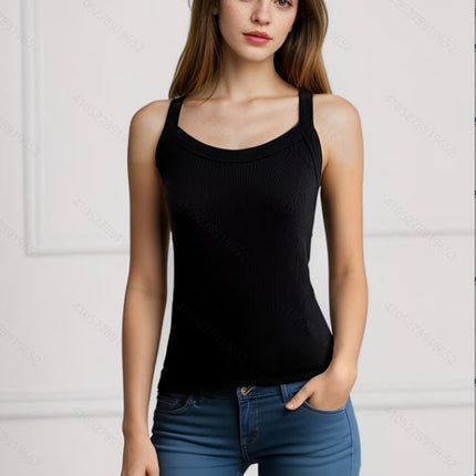 American-style White Camisole Women's Summer Outer Wear Beautiful Back Inner Base Shirt Sleeveless Slim-fit Slim-fit Black Top
