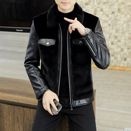 2023 Winter Lapel New Gold Mink Jacket Men's Fur All-In-One Men's Thickened Leather Jacket Light Luxury Fur Jacket