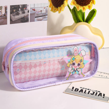 Promotional Classic Foldable Ear Sister Clever Sister Large Capacity Multi-Layer Sweet Style Girl Pom-Pom Lace Pain Pen Bag