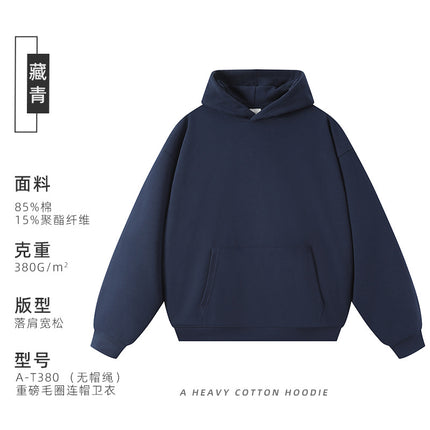 380g Heavyweight Terry Cordless Pullover Printed Off-Shoulder Hoodie Custom-Made Trendy Brand Hooded Sweatshirt with Custom Logo