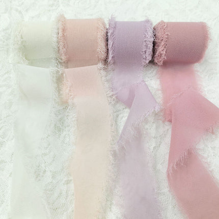 Ins Hand-Torn Raw Edge Ribbon Bouquet Satin Ribbon Ribbon Dried Rose Wedding Flowers Tied Chiffon Lace