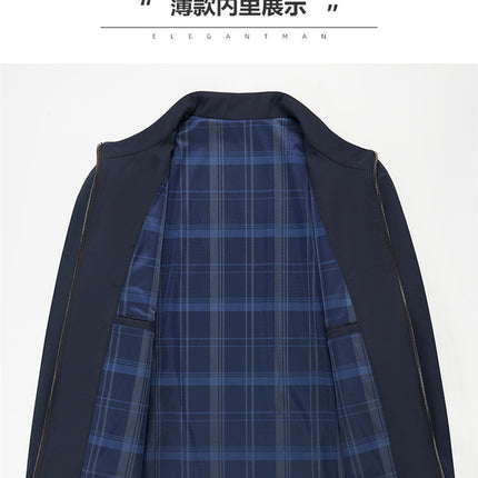 2024 Spring and Autumn New Jacket Men's Solid Color Men's Middle-Aged Men's Casual Stand Collar Dad Jacket