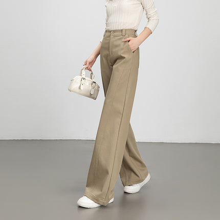 Mingbo Wide-Leg Pants for Women, Loose-Fitting Drop-Leg Pants, 2025 Spring and Autumn New Style, High-Waisted, Slimming, Casual Workwear, Tencel Cotton Pants