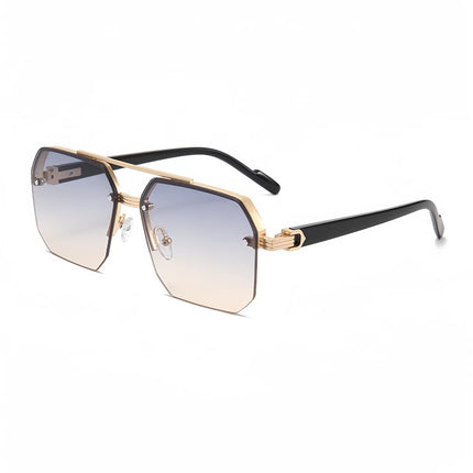 New Cross-Border Men's Double-Beam Half-Frame Polygonal Metal Casual Fashion Sunshade Sunglasses High-End Sunglasses