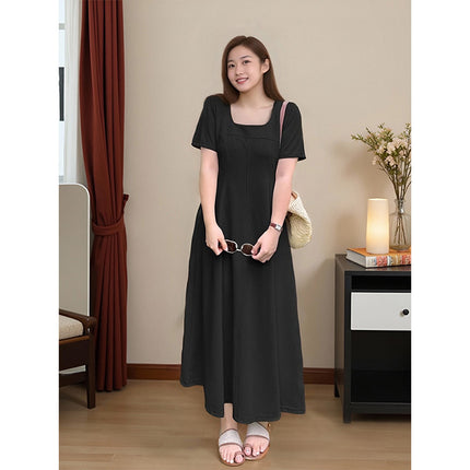 Plus Size Hepburn Style Dress Summer New Women's Pink a Version Huge Beautiful Pear-Shaped Figure Long Skirt 3533