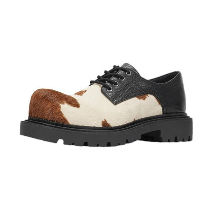 Horse hair derby shoes men and women with milk mandarin duck small leather shoes lace-up thick heel thick-soled soft leather shoes casual shoes tide