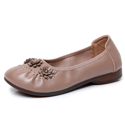 2026 Shallow-Mouthed Mom Shoes, Soft-Soled Non-Slip Middle-Aged Leather Shoes, Flat-Soled Shoes for Middle-Aged and Elderly Women, Spring and Autumn Models