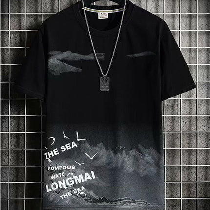 Short-Sleeved Men's Thin Simple 2024 T-Shirt New Loose Round Neck Summer Ins Trendy Hong Kong Style Student Male Street Stall Wholesale