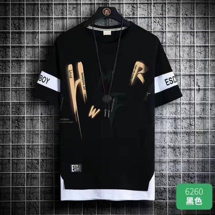 Teenager Short-sleeved T-shirt Men's 2024 New Summer Loose Fashionable All-match Half-sleeved Handsome Junior High School Students Big Boy